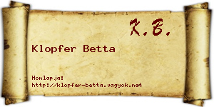 Klopfer Betta névjegykártya
